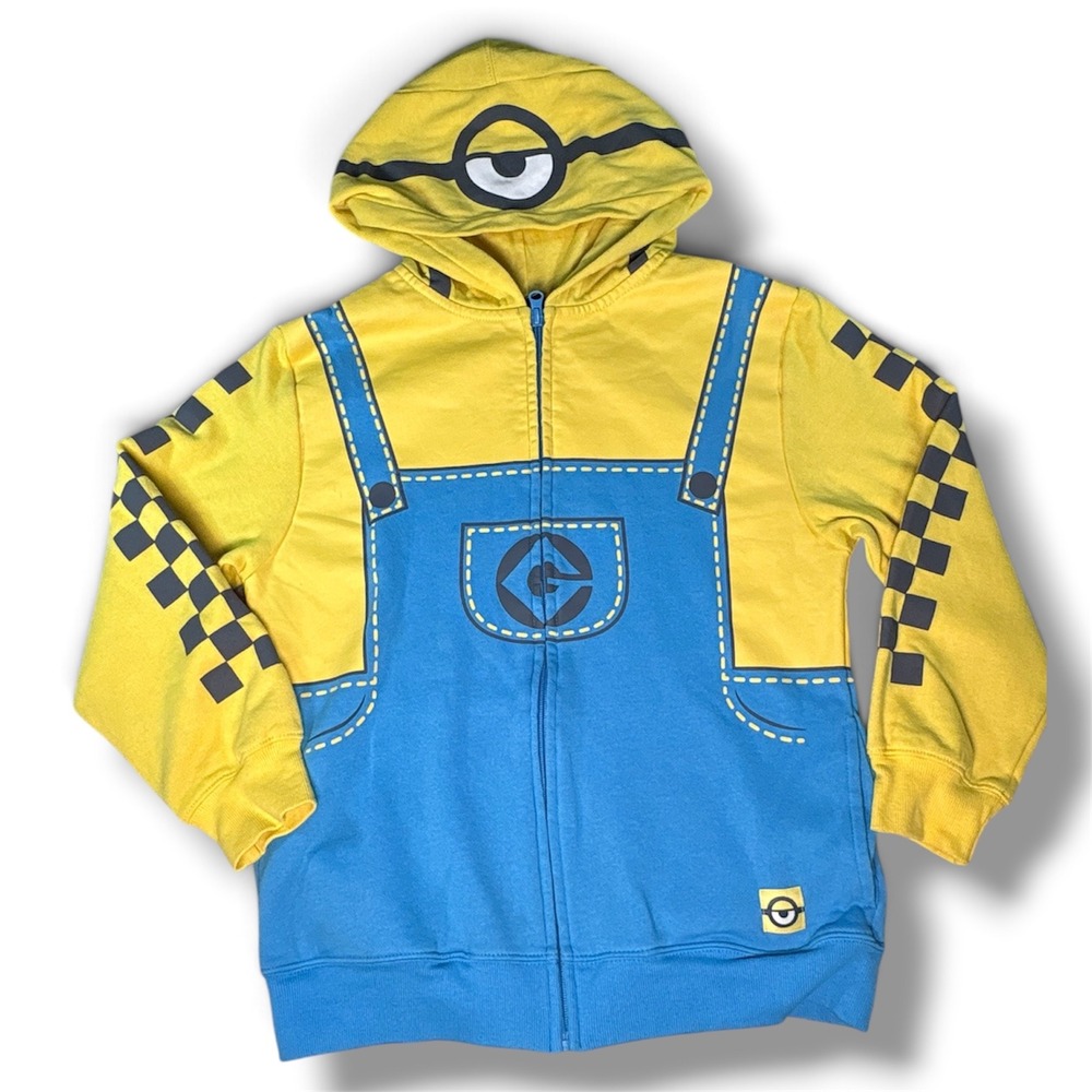 Minions Illumination Zip Hoodie Kids Large Yellow Blue Overalls Graphic Costume